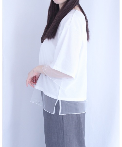 amini（アミニ）の「チュールレイヤード風リブカットソー（Tシャツ/カットソー・レディース・オフホワイト/チャコールグレー/ブラック・MEDIUM）」の17枚目の写真
