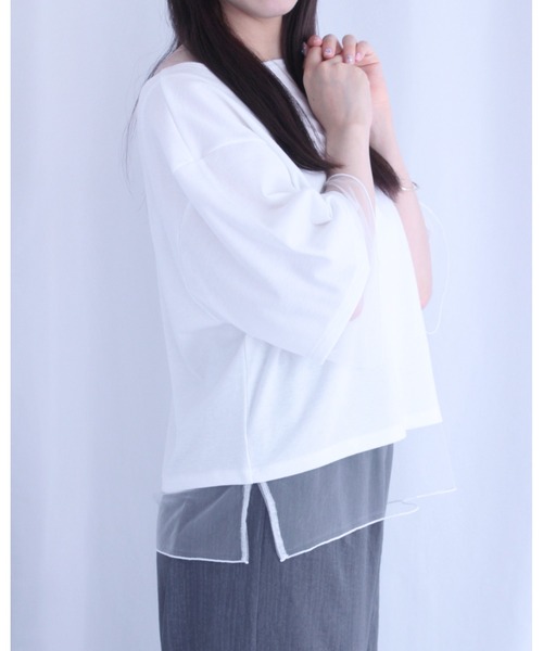 amini（アミニ）の「チュールレイヤード風リブカットソー（Tシャツ/カットソー・レディース・オフホワイト/チャコールグレー/ブラック・MEDIUM）」の18枚目の写真