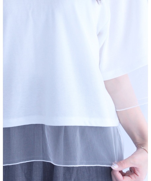amini（アミニ）の「チュールレイヤード風リブカットソー（Tシャツ/カットソー・レディース・オフホワイト/チャコールグレー/ブラック・MEDIUM）」の20枚目の写真