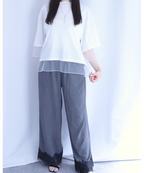 amini（アミニ）の「チュールレイヤード風リブカットソー（Tシャツ/カットソー・レディース・オフホワイト/チャコールグレー/ブラック・MEDIUM）」の21枚目の写真