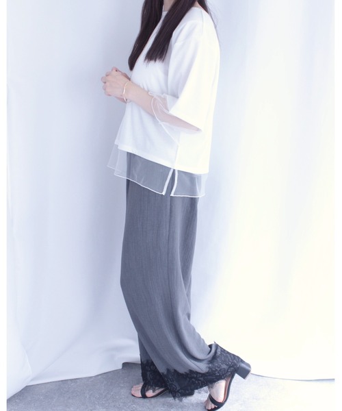 amini（アミニ）の「チュールレイヤード風リブカットソー（Tシャツ/カットソー・レディース・オフホワイト/チャコールグレー/ブラック・MEDIUM）」の22枚目の写真
