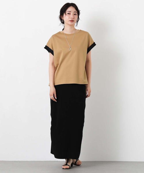 Gready Brilliant(グレディブリリアン)の「スムースタックリボンスリーブ(Tシャツ/カットソー・レディース・キャメル/ブラック・38)」の3枚目の写真