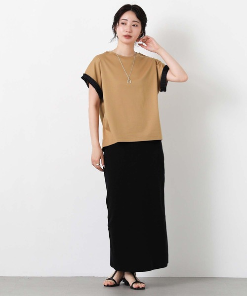 Gready Brilliant(グレディブリリアン)の「スムースタックリボンスリーブ(Tシャツ/カットソー・レディース・キャメル/ブラック・38)」の6枚目の写真