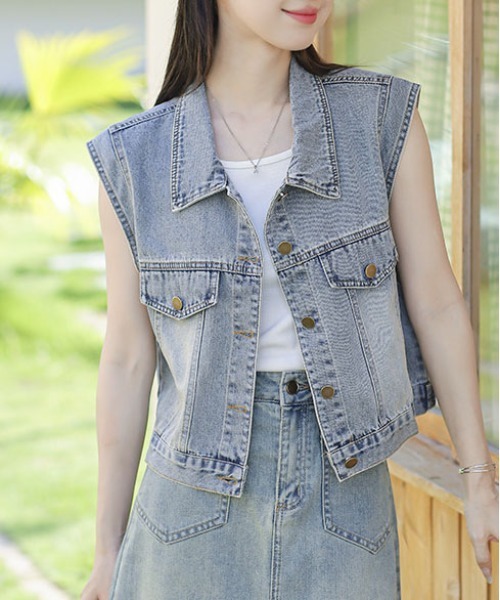 &soiree(アンドソワレ)の「ポケット付きデニムベスト(ベスト・レディース・ブルー・X-LARGE/LARGE/MEDIUM/SMALL)」の2枚目の写真