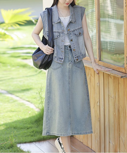 &soiree(アンドソワレ)の「ポケット付きデニムベスト(ベスト・レディース・ブルー・X-LARGE/LARGE/MEDIUM/SMALL)」の4枚目の写真