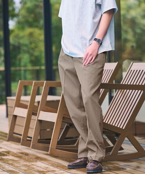 green label relaxing(グリーンレーベルリラクシング)の「ボイル メッシュ ワイド 1P パンツ W4 -吸水速乾-(その他パンツ・メンズ・ネイビー/ダークグレー/モカ・L/M/S/XL)」の1枚目の写真
