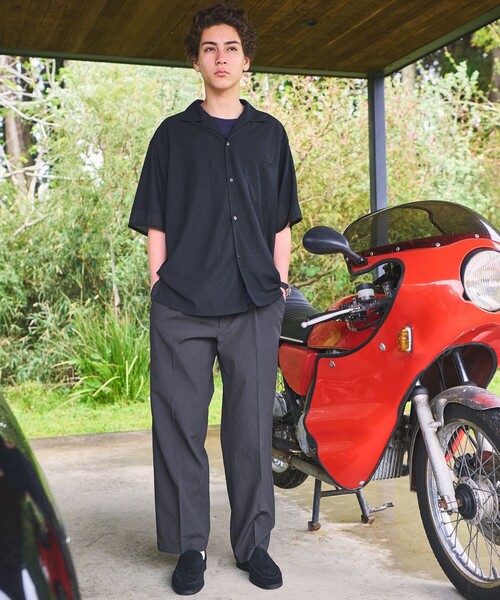 green label relaxing(グリーンレーベルリラクシング)の「ボイル メッシュ ワイド 1P パンツ W4 -吸水速乾-(その他パンツ・メンズ・ネイビー/ダークグレー/モカ・L/M/S/XL)」の5枚目の写真