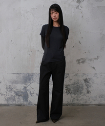 COTTON STRIPE SEMI FLARE PANTS (BLACK)