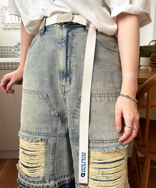 DOUBLE NAME(ダブルネーム)の「マットバックルロゴ刺しゅうガチャベルト(ベルト・レディース・ベージュ/ブラック/ピンク/オフホワイト・FREE)」の7枚目の写真