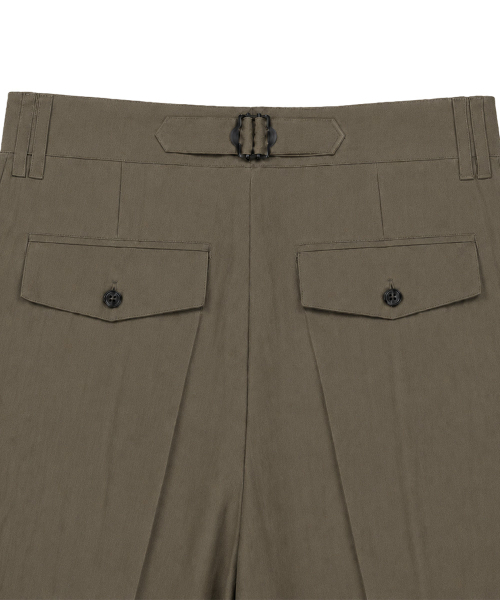 SYNQIA（シンキア）の「アシンメトリックタックディテールグルカトラウザーアッシュオリーブ（スラックス・メンズ・その他・MEDIUM/LARGE/SMALL）」の7枚目の写真