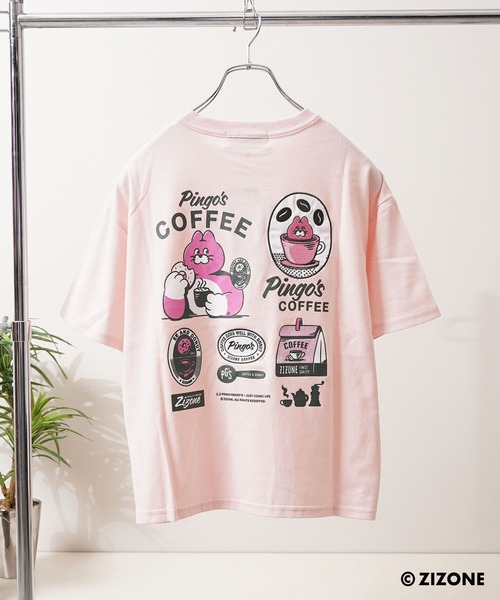 1111clothing(ワンフォークロージング)の「【ZIZONE/ジゾーン】正規ライセンス Pingo Coffee バックプリントTシャツ /ビッグシルエット / 3Dジェルステッカー付き(Tシャツ/カットソー・レディース・クリーム/ピンク・M/S/L)」の12枚目の写真