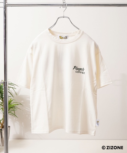 1111clothing(ワンフォークロージング)の「【ZIZONE/ジゾーン】正規ライセンス Pingo Coffee バックプリントTシャツ /ビッグシルエット / 3Dジェルステッカー付き(Tシャツ/カットソー・レディース・クリーム/ピンク・M/S/L)」の7枚目の写真