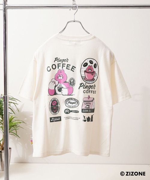 1111clothing(ワンフォークロージング)の「【ZIZONE/ジゾーン】正規ライセンス Pingo Coffee バックプリントTシャツ /ビッグシルエット / 3Dジェルステッカー付き(Tシャツ/カットソー・レディース・クリーム/ピンク・M/S/L)」の8枚目の写真
