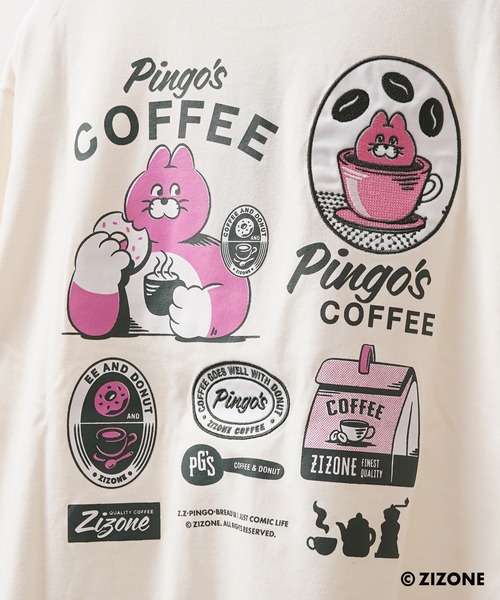 1111clothing(ワンフォークロージング)の「【ZIZONE/ジゾーン】正規ライセンス Pingo Coffee バックプリントTシャツ /ビッグシルエット / 3Dジェルステッカー付き(Tシャツ/カットソー・レディース・クリーム/ピンク・M/S/L)」の17枚目の写真