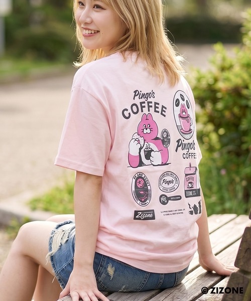 1111clothing(ワンフォークロージング)の「【ZIZONE/ジゾーン】正規ライセンス Pingo Coffee バックプリントTシャツ /ビッグシルエット / 3Dジェルステッカー付き(Tシャツ/カットソー・レディース・クリーム/ピンク・M/S/L)」の10枚目の写真