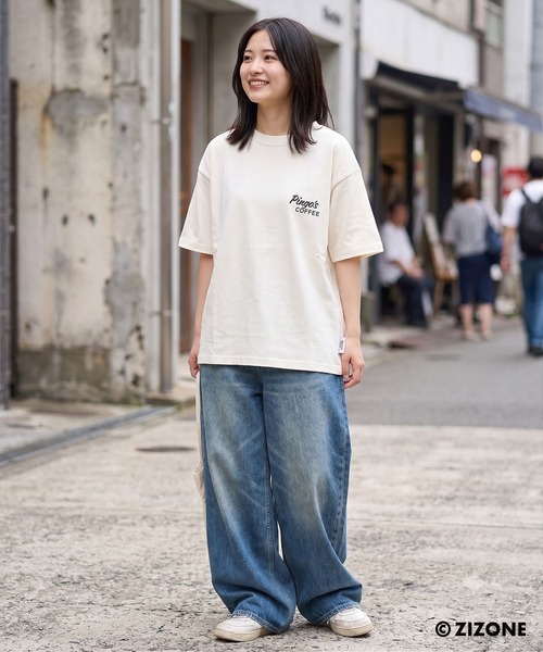1111clothing(ワンフォークロージング)の「【ZIZONE/ジゾーン】正規ライセンス Pingo Coffee バックプリントTシャツ /ビッグシルエット / 3Dジェルステッカー付き(Tシャツ/カットソー・レディース・クリーム/ピンク・M/S/L)」の5枚目の写真