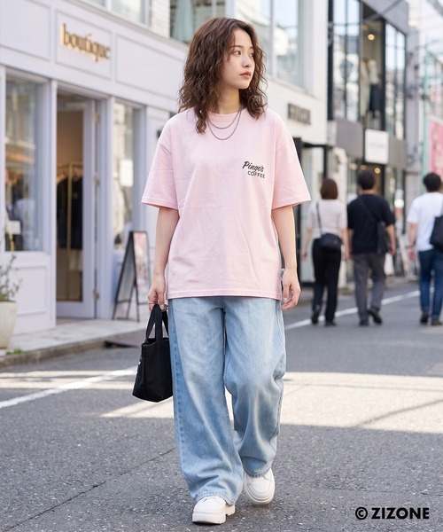 1111clothing(ワンフォークロージング)の「【ZIZONE/ジゾーン】正規ライセンス Pingo Coffee バックプリントTシャツ /ビッグシルエット / 3Dジェルステッカー付き(Tシャツ/カットソー・レディース・クリーム/ピンク・M/S/L)」の9枚目の写真