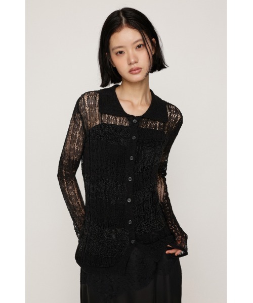 SLY（スライ）の「SHINY CROCHET KNIT CD シャイニークロシェニットカーデ 秋服 春服 夏服 サマーニット（カーディガン/ボレロ・レディース・ベージュ/ブラック・FREE）」の3枚目の写真