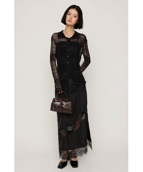 SLY（スライ）の「SHINY CROCHET KNIT CD シャイニークロシェニットカーデ 秋服 春服 夏服 サマーニット（カーディガン/ボレロ・レディース・ベージュ/ブラック・FREE）」の4枚目の写真