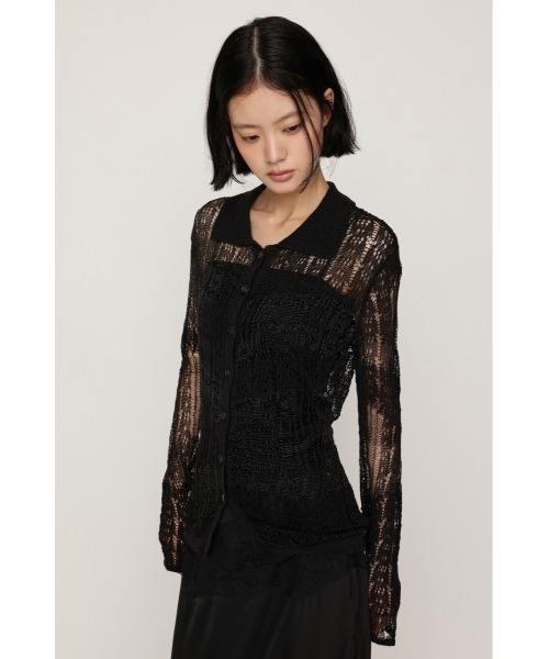 SLY（スライ）の「SHINY CROCHET KNIT CD シャイニークロシェニットカーデ 秋服 春服 夏服 サマーニット（カーディガン/ボレロ・レディース・ベージュ/ブラック・FREE）」の6枚目の写真