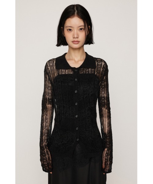 SLY（スライ）の「SHINY CROCHET KNIT CD シャイニークロシェニットカーデ 秋服 春服 夏服 サマーニット（カーディガン/ボレロ・レディース・ベージュ/ブラック・FREE）」の7枚目の写真