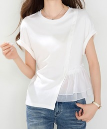 チュールフリル切替 フレンチスリーブ Tシャツ