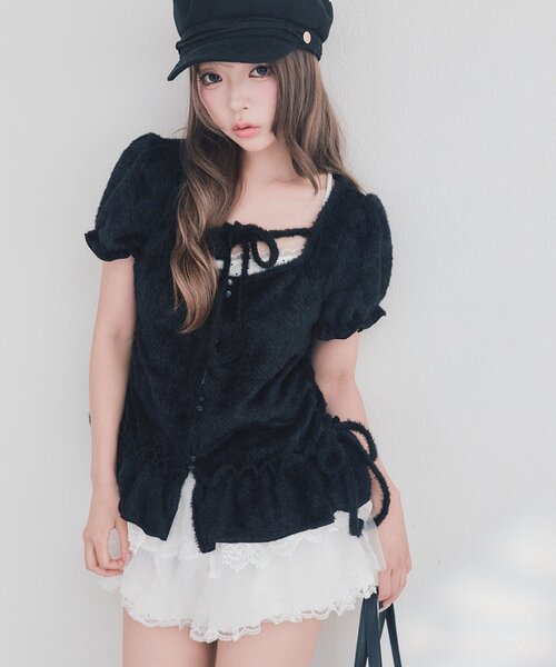 OLIVE des OLIVE(オリーブデオリーブ)の「フェザーチュニック(Tシャツ/カットソー・レディース・ピンク/アイボリー/ブラック・FREE)」の2枚目の写真