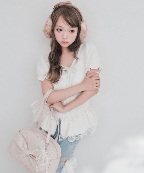 OLIVE des OLIVE(オリーブデオリーブ)の「フェザーチュニック(Tシャツ/カットソー・レディース・ピンク/アイボリー/ブラック・FREE)」の8枚目の写真