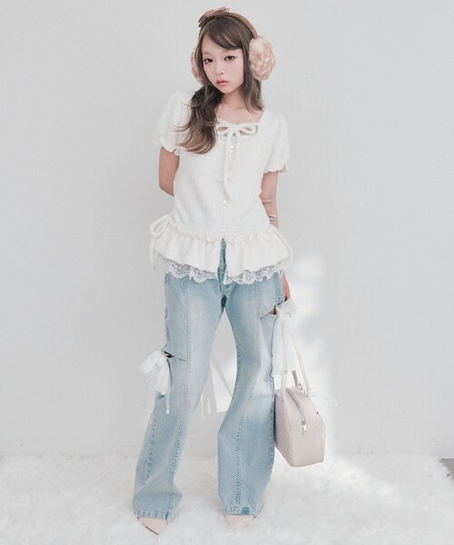 OLIVE des OLIVE(オリーブデオリーブ)の「フェザーチュニック(Tシャツ/カットソー・レディース・ピンク/アイボリー/ブラック・FREE)」の9枚目の写真
