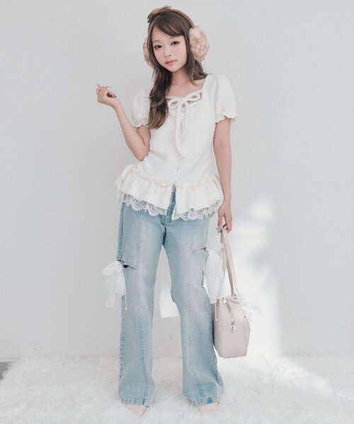 OLIVE des OLIVE(オリーブデオリーブ)の「フェザーチュニック(Tシャツ/カットソー・レディース・ピンク/アイボリー/ブラック・FREE)」の10枚目の写真