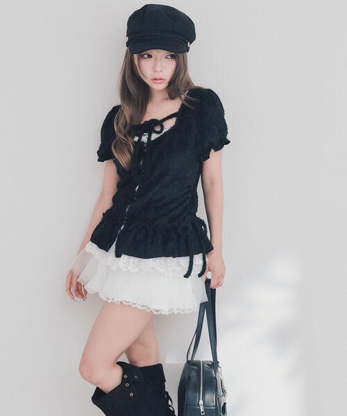 OLIVE des OLIVE(オリーブデオリーブ)の「フェザーチュニック(Tシャツ/カットソー・レディース・ピンク/アイボリー/ブラック・FREE)」の12枚目の写真