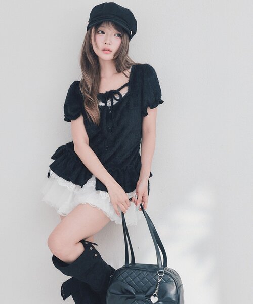 OLIVE des OLIVE(オリーブデオリーブ)の「フェザーチュニック(Tシャツ/カットソー・レディース・ピンク/アイボリー/ブラック・FREE)」の17枚目の写真