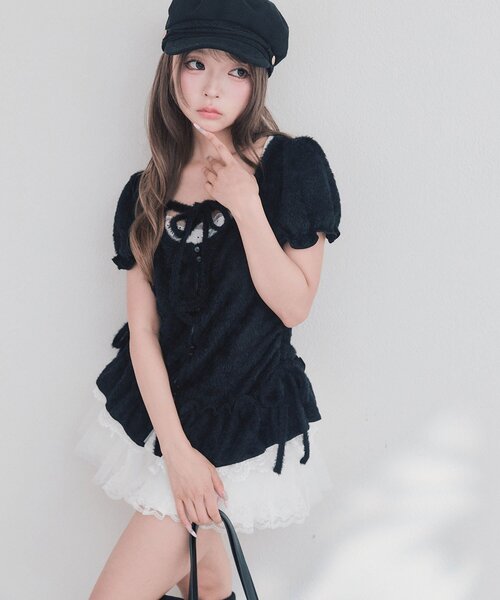 OLIVE des OLIVE(オリーブデオリーブ)の「フェザーチュニック(Tシャツ/カットソー・レディース・ピンク/アイボリー/ブラック・FREE)」の18枚目の写真