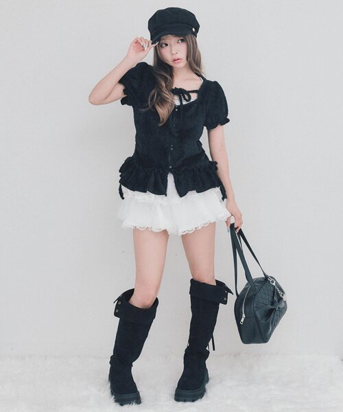 OLIVE des OLIVE(オリーブデオリーブ)の「フェザーチュニック(Tシャツ/カットソー・レディース・ピンク/アイボリー/ブラック・FREE)」の19枚目の写真