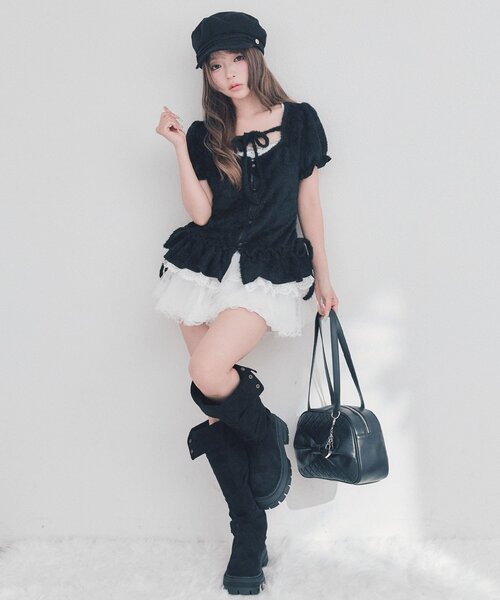 OLIVE des OLIVE(オリーブデオリーブ)の「フェザーチュニック(Tシャツ/カットソー・レディース・ピンク/アイボリー/ブラック・FREE)」の20枚目の写真