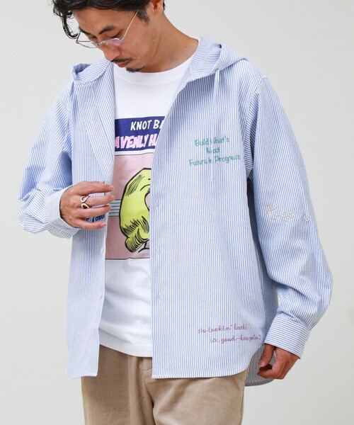 GLOSTER(グロスター)の「【大好評企画】Message メッセージ刺繍 フードオックスシャツ パート3(シャツ/ブラウス・メンズ・ブルー系その他/ホワイト/チャコールグレー・S/M/L)」の18枚目の写真
