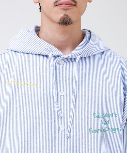 GLOSTER(グロスター)の「【大好評企画】Message メッセージ刺繍 フードオックスシャツ パート3(シャツ/ブラウス・メンズ・ブルー系その他/ホワイト/チャコールグレー・S/M/L)」の12枚目の写真