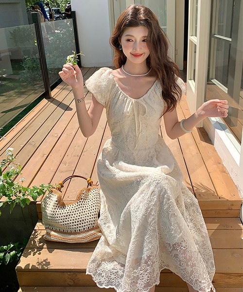 Girly Doll(ガーリードール)の「フロントリボンパフスリーブワンピース(ワンピース・レディース・ホワイト・M/L)」の6枚目の写真