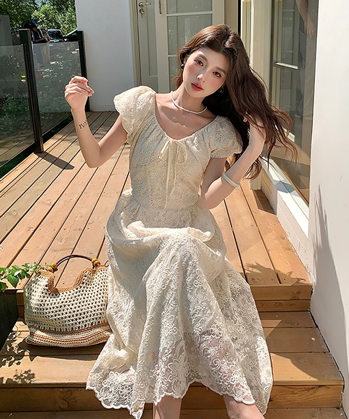 Girly Doll(ガーリードール)の「フロントリボンパフスリーブワンピース(ワンピース・レディース・ホワイト・M/L)」の9枚目の写真