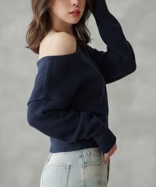 Songe(ソンジュ)の「ワンショルダーアシンメトリーデザインニットトップス(ニット/セーター・レディース・ネイビー/チャコールグレー/アイボリー/グレー/ブラック・FREE)」の13枚目の写真