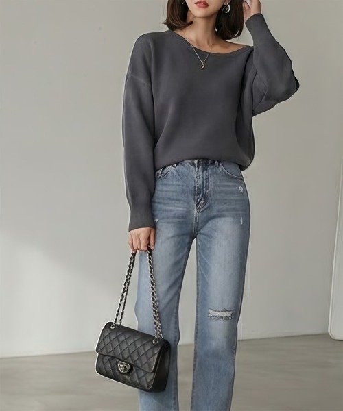Songe(ソンジュ)の「ワンショルダーアシンメトリーデザインニットトップス(ニット/セーター・レディース・ネイビー/チャコールグレー/アイボリー/グレー/ブラック・FREE)」の20枚目の写真