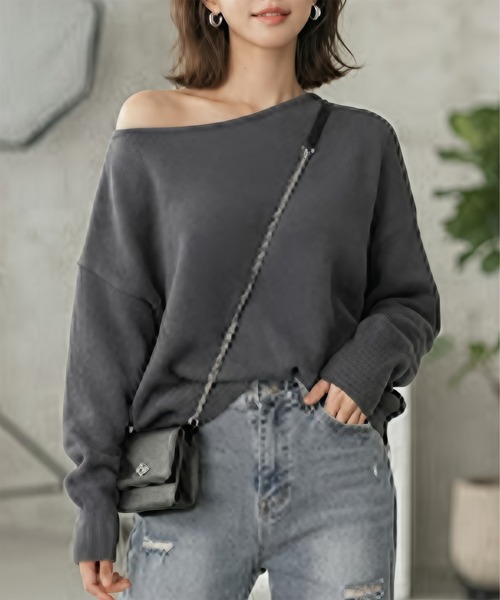 Songe(ソンジュ)の「ワンショルダーアシンメトリーデザインニットトップス(ニット/セーター・レディース・ネイビー/チャコールグレー/アイボリー/グレー/ブラック・FREE)」の21枚目の写真