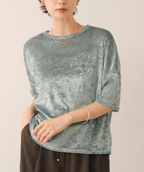 Bou Jeloud(ブージュルード)の「シアーベロア5分袖プルオーバー(Tシャツ/カットソー・レディース・チャコールグレー/ライトブルー/アイボリー・FREE)」の3枚目の写真