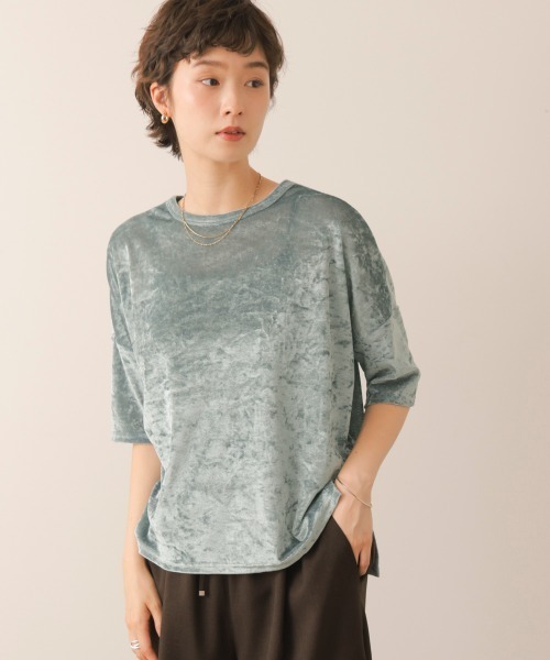 Bou Jeloud(ブージュルード)の「シアーベロア5分袖プルオーバー(Tシャツ/カットソー・レディース・チャコールグレー/ライトブルー/アイボリー・FREE)」の11枚目の写真