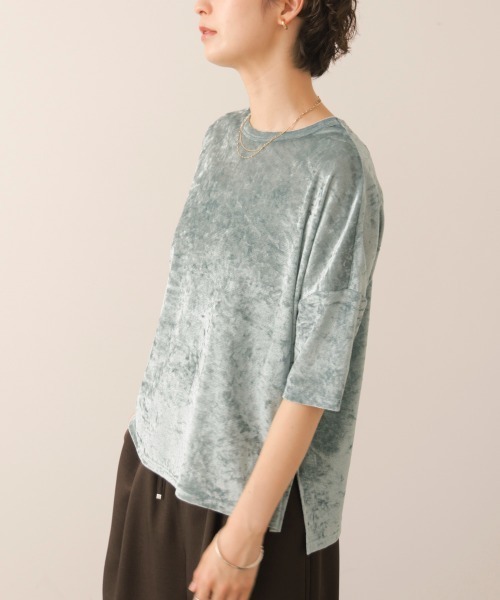 Bou Jeloud(ブージュルード)の「シアーベロア5分袖プルオーバー(Tシャツ/カットソー・レディース・チャコールグレー/ライトブルー/アイボリー・FREE)」の12枚目の写真