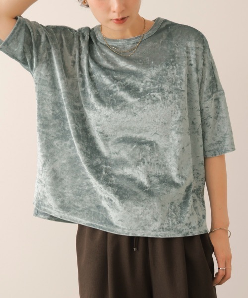 Bou Jeloud(ブージュルード)の「シアーベロア5分袖プルオーバー(Tシャツ/カットソー・レディース・チャコールグレー/ライトブルー/アイボリー・FREE)」の15枚目の写真