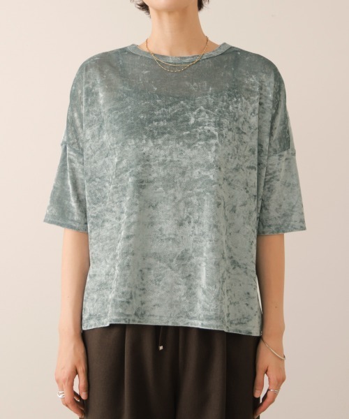 Bou Jeloud(ブージュルード)の「シアーベロア5分袖プルオーバー(Tシャツ/カットソー・レディース・チャコールグレー/ライトブルー/アイボリー・FREE)」の5枚目の写真