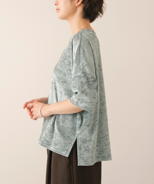 Bou Jeloud(ブージュルード)の「シアーベロア5分袖プルオーバー(Tシャツ/カットソー・レディース・チャコールグレー/ライトブルー/アイボリー・FREE)」の6枚目の写真