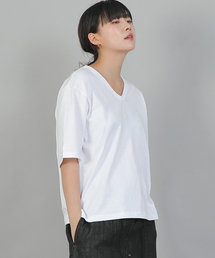 オーバーサイズソフトVネック半袖TシャツMVM-8A12ホワイト