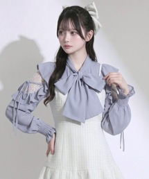 ショルダーレースフリルリボンボウタイブラウス【大きいサイズあり】